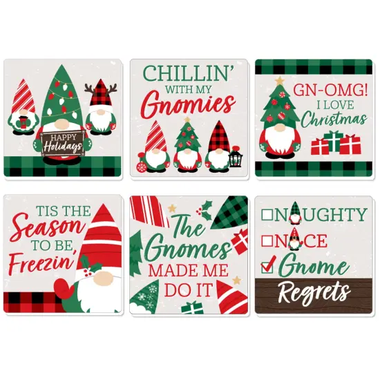 Big Dot of Happiness Red and Green Holiday Gnomes - Funny Christmas Party Decorations - Drink Coasters - Set of 6 {1}
