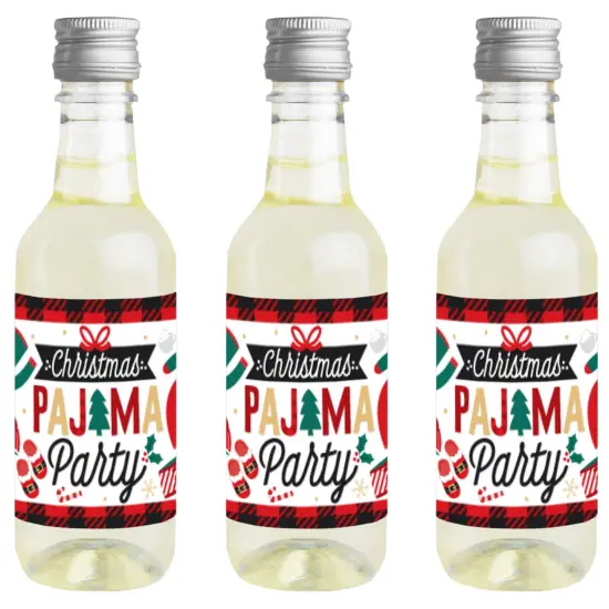 Big Dot of Happiness Christmas Pajamas - Mini Wine and Champagne Bottle Label Stickers - Holiday Plaid PJ Party Favor Gift - Set of 16 {1}