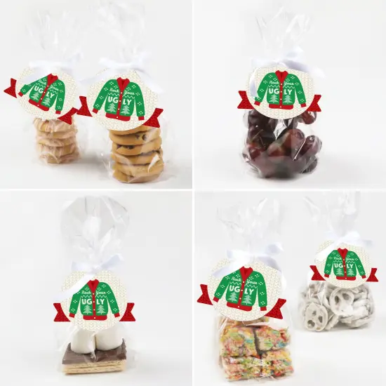 Big Dot of Happiness Ugly Sweater - Holiday and Christmas Party Clear Goodie Favor Bags - Treat Bags With Tags - Set of 12 {6}