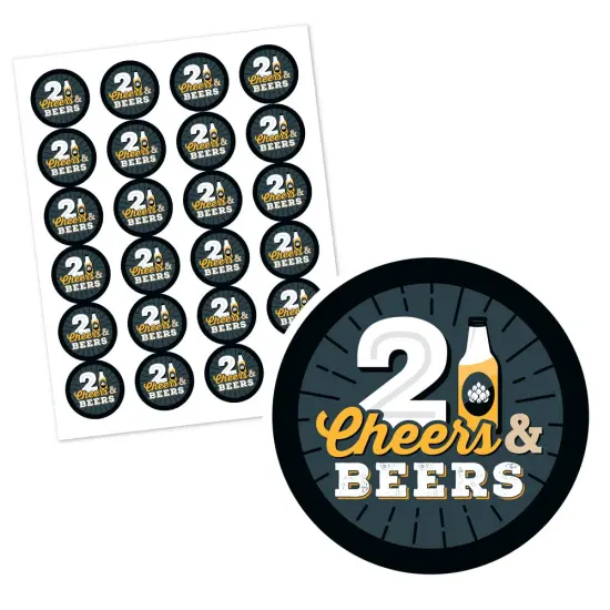 Big Dot of Happiness Cheers and Beers to 21 Years - 21st Birthday Party Circle Sticker Labels - 24 Count {3}