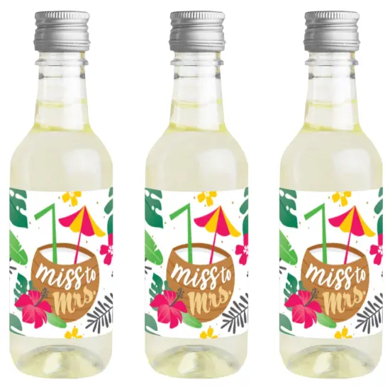 Big Dot of Happiness Last Luau - Mini Wine Champagne Bottle Label Stickers - Tropical Bachelorette Party Bridal Shower Favor Gift for Women Set of 16 {1}