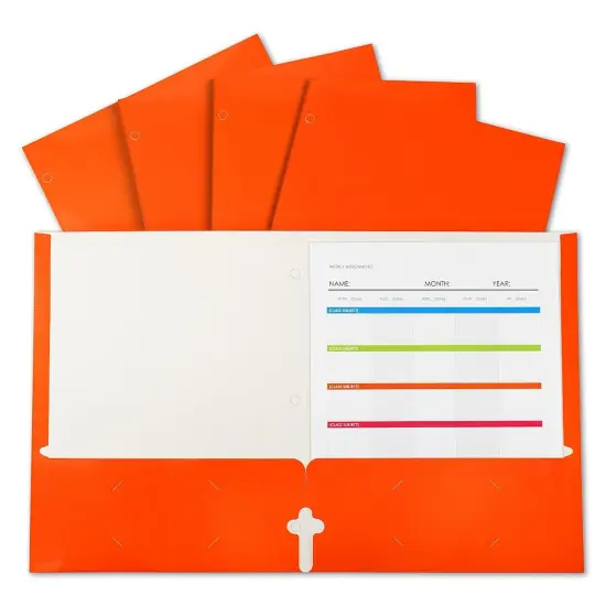 2-Pocket Laminated Paper Portfolios with 3-Hole Punch, Orange, Box of 25 {1}