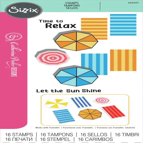 Sizzix Clear Stamps Set By Catherine Pooler 16/Pkg-Beach Blankets & Brellas {1}
