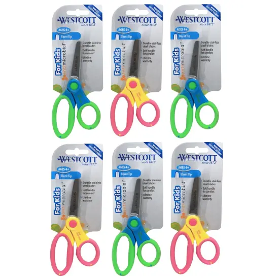 5" Anti-Microbial Kids Scissors, Blunt, Assorted Colors (No Color Choice), Pack of 6 {1}