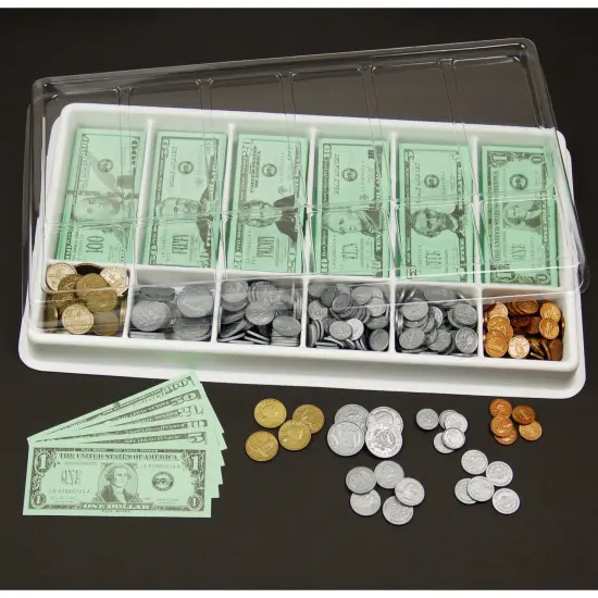 Classroom Money Kit - Set of 1,000 Bills & Coins - Storage Tray and Lid {4}