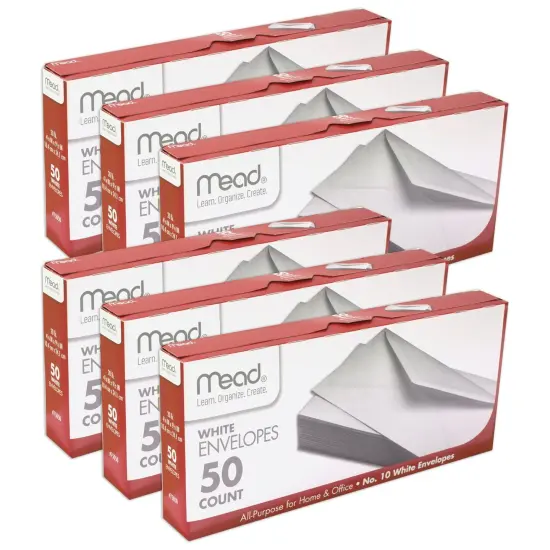White Gummed Business Envelopes, 4 1/8 x 9 1/250#10, 50 Per Pack, 10 Packs {1}