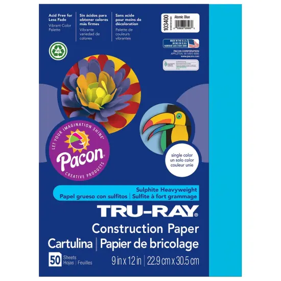 Construction Paper, Atomic Blue, 9" x 12", 50 Sheets Per Pack, 5 Packs {2}