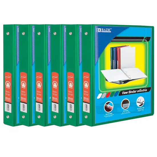 3-Ring View Binder with 2 Pockets, 1.5", Green, Pack of 6 {1}