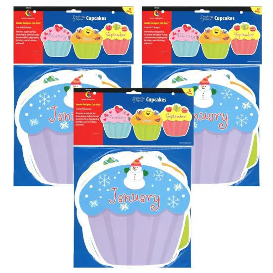 Designer Cut-Outs, Month Cupcakes, 10", 12 Per Pack, 3 Packs {1}