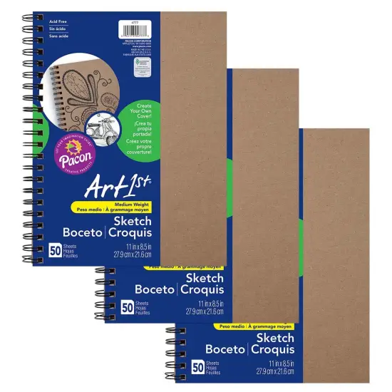 Create Your Own Cover Sketch Diary, Natural Chip Cover, 11" x 8-1/2", 50 Sheets, Pack of 3 {1}