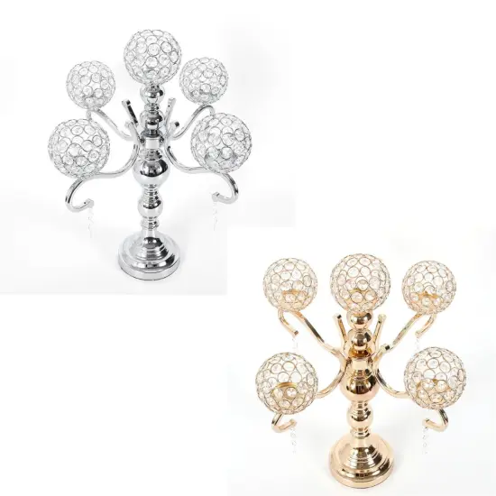 5-Arm Crystal Candelabra Wedding Candle Holder Silver {7}