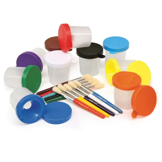 Paint Cups with Brushes, 10 Assorted Colors, 7-1/4" Brushes & 3" Dia. Cups, 20 Pieces {1}