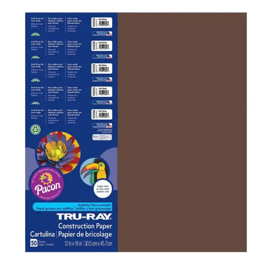 Construction Paper, Dark Brown, 12" x 18", 50 Sheets Per Pack, 5 Packs {1}