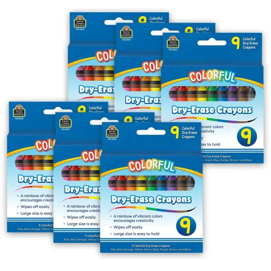 Colorful Dry-Erase Crayons, 9 Per Pack, 6 Packs {1}