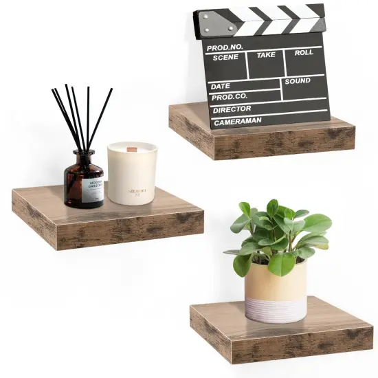 Set of 3 (9") Sorbus Square Floating Shelves with Invisible Mounting Brackets for Living Room Decor, Bedroom, Bathroom Decor, Home & Kitchen Mahogany {1}