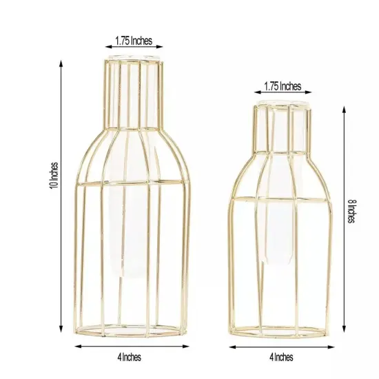 2 GOLD Geometric Bottles with Clear Glass Tubes Wedding Home Flower Vase Holders {3}