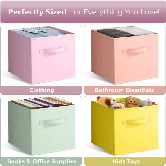 Sorbus 11 Inch 4 Pack Foldable Fabric Storage Cube Bins with Handles - for Organizing Pantry, Closet, Nursery, Playroom, and More Pastel {6}