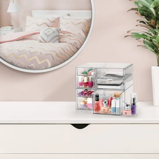 Sorbus 7 Drawers Acrylic Organizer for Makeup, Organization and Storage, Art Supplies, Jewelry, Stationary - 2 Pcs Clear Stackable Storage Drawers {6}