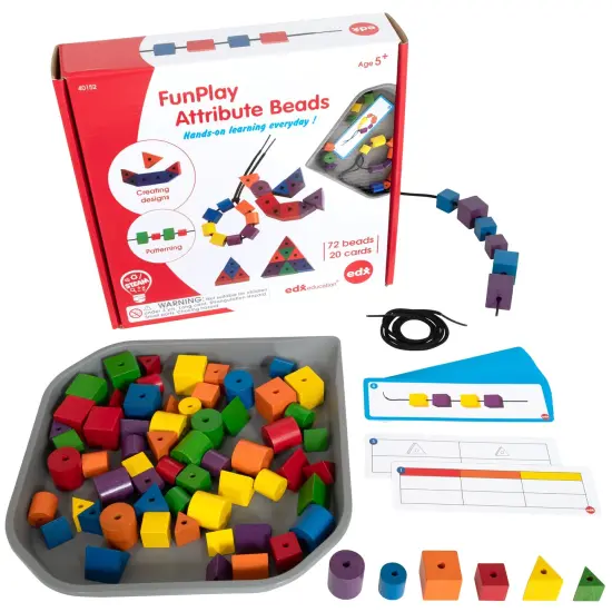 FunPlay Attribute Beads - 72 Wooden Lacing Beads + 2 Laces + 40 Activities + Messy Tray {1}
