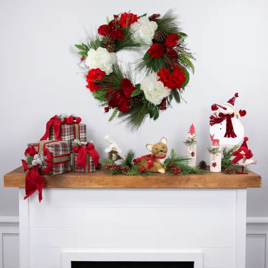 Northlight Peony and Amaryllis Artificial Floral Twig Wreath - Red - 24" {3}