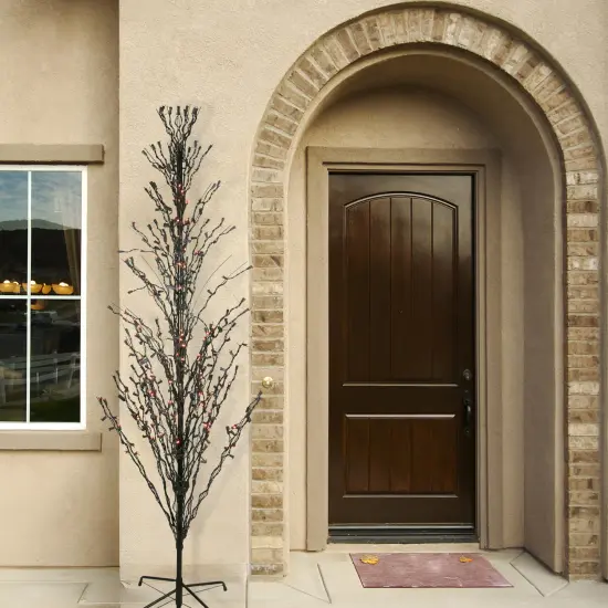 Northlight Pre-Lit Cascade Outdoor Halloween Twig Tree - 6' - Black - Orange Lights {4}