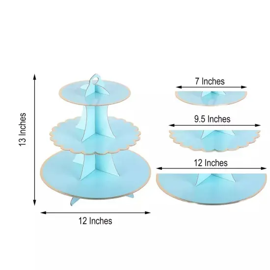 3 Tiers BLUE with GOLD TRIM 13" Cardboard Cupcake Stand {4}