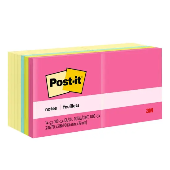 Notes Value Pack, 3 in x 3 in, Canary Yellow and Poptimistic Collection, 14 Pads {1}