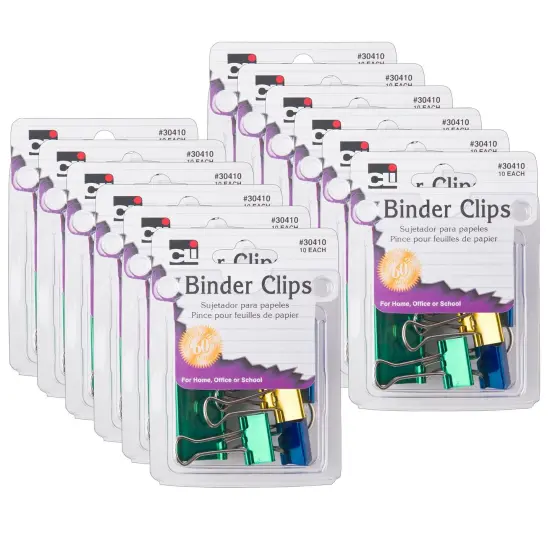 Assorted Binder Clips, 10 Per Pack, 12 Packs {1}