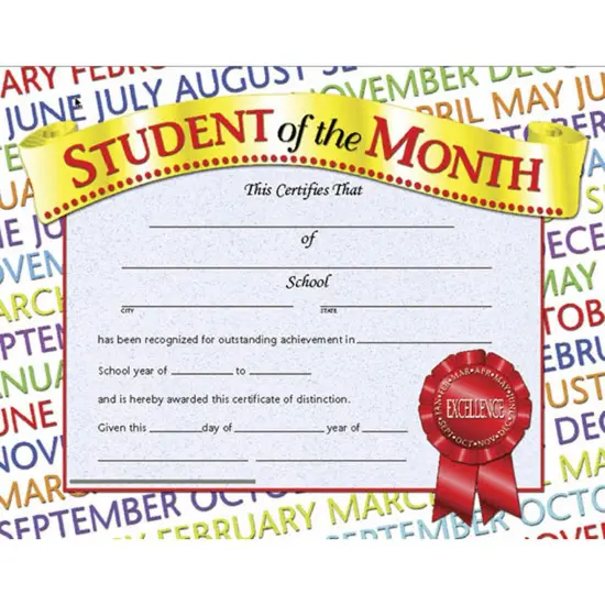 Student of the Month Certificate, 8.5" x 11", 30 Per Pack, 3 Packs {2}