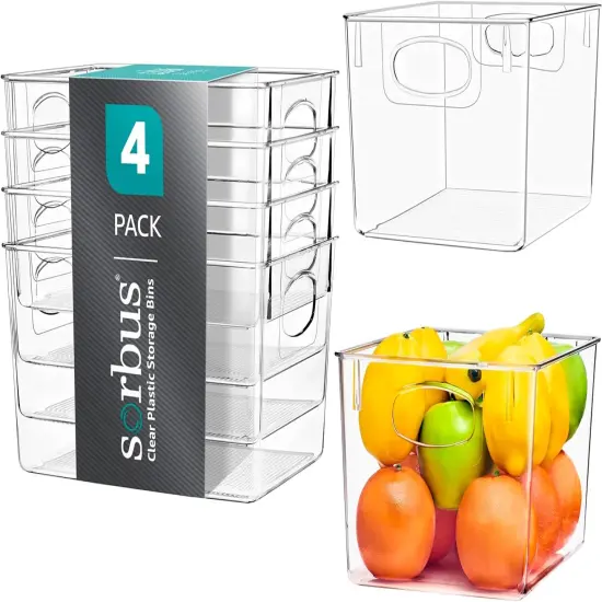 Sorbus Large Plastic Storage Bins - for Kitchen Organization, Pantry Organizers and Storage, Fridge Organizer - Clear Storage Bins (4 pack) {1}