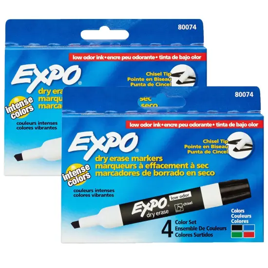 Low Odor Dry Erase Markers, Assorted, 4 Per Pack, 2 Packs {1}