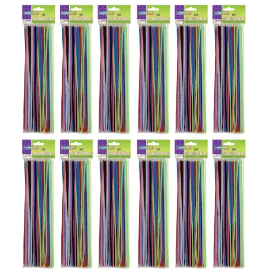 Regular Stems, Assorted Colors, 12" x 4 mm, 100 Pieces Per Pack, 12 Packs {1}