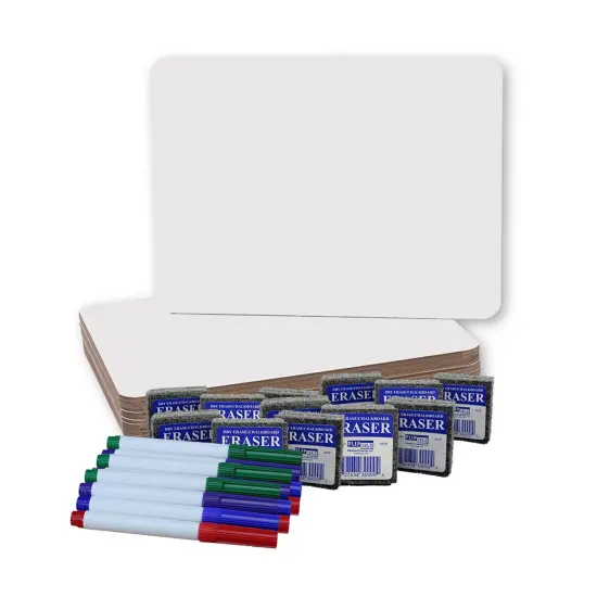 Magnetic Dry Erase Boards (9" x 12") with Colored Pens & Erasers, Set of 12 {1}