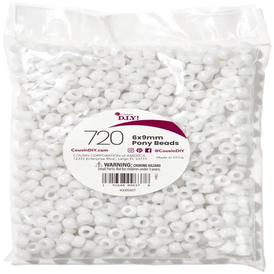 CousinDIY Pony Beads 6mmx9mm 720/Pkg-Pearl White {1}