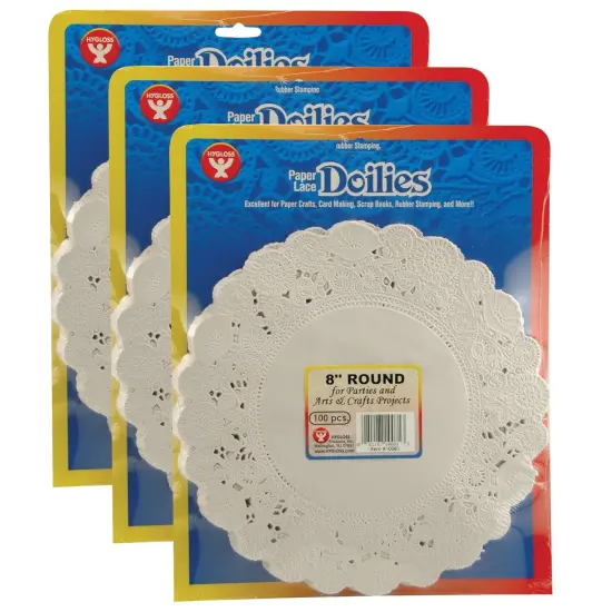 Round Paper Lace Doilies, White, 8", 100 Per Pack, 3 Packs {1}