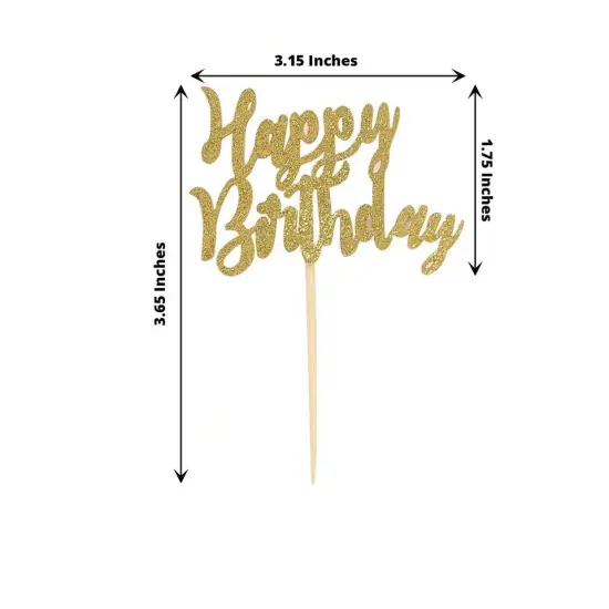24 Gold Glitter Happy Birthday Cake & Cupcake Toppers {5}