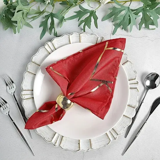5 RED GOLD 20" Polyester NAPKINS Geometric Pattern {1}