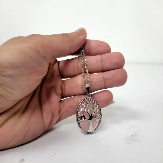 Rose Quartz Tree Of Life Pendant Necklace - Pick Your Chain Length {7}