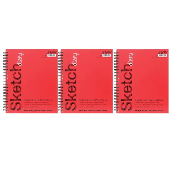 Sketch Diary, Medium Weight, 11" x 9", 70 Sheets, Pack of 3 {1}