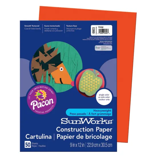 Construction Paper, Orange, 9" x 12", 50 Sheets Per Pack, 10 Packs {2}