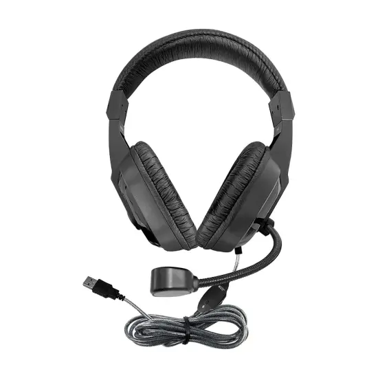 WorkSmart Plus Deluxe Headset - USB with Boom gooseneck microphone, padded headband Leatherette ear cushions {1}