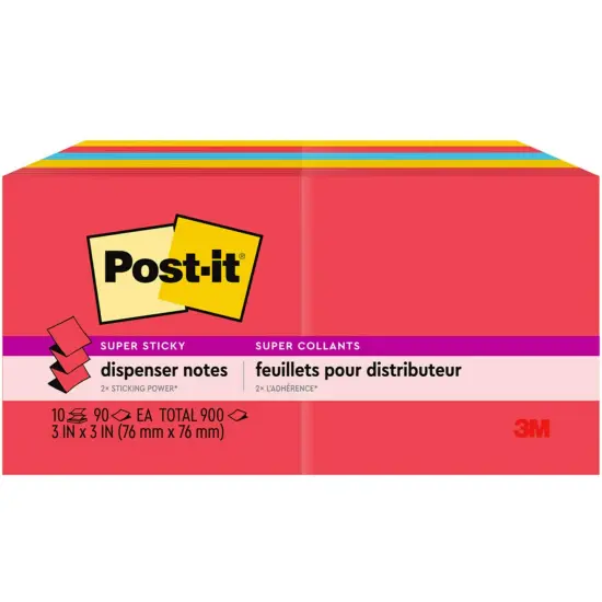 Super Sticky Dispenser Pop-up Notes, 3 in x 3 in, Playful Primaries Collection, 10 Pads {1}