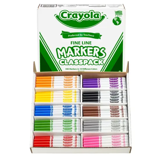 Non-Washable Classpack Markers, Fine Point, 10 Colors, Pack of 200 {1}
