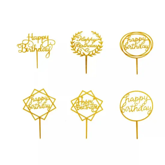 6" Gold Assorted Acrylic Happy Birthday Cake Toppers {1}