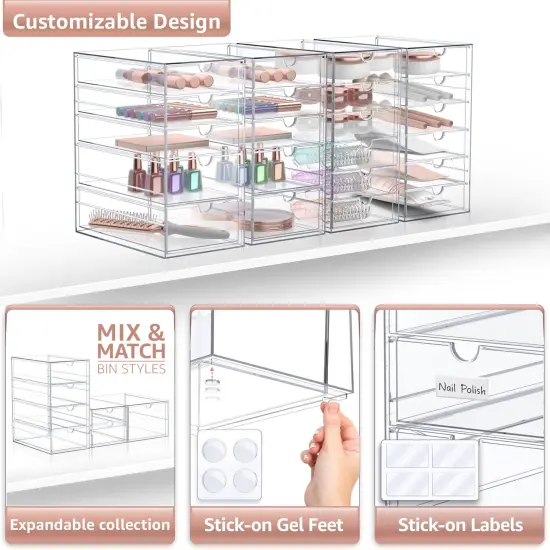 Sorbus 22 Drawers Acrylic Organizer for Makeup, Organization and Storage, Art Supplies, Jewelry, Stationary - 4 Pcs Clear Stackable Storage Drawers {4}