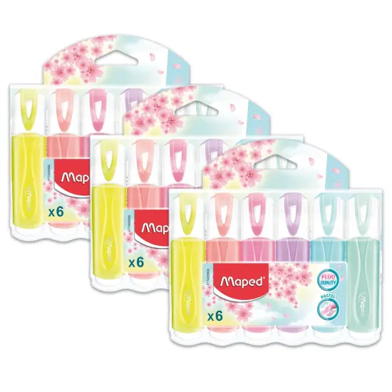 Fluo Peps Classic Pastel Highlighter, 6 Per Pack, 3 Packs {1}