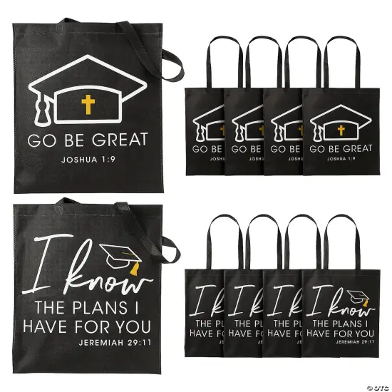15" x 17" Large Religious Graduation Black Nonwoven Tote Bags - 12 Pc. {3}