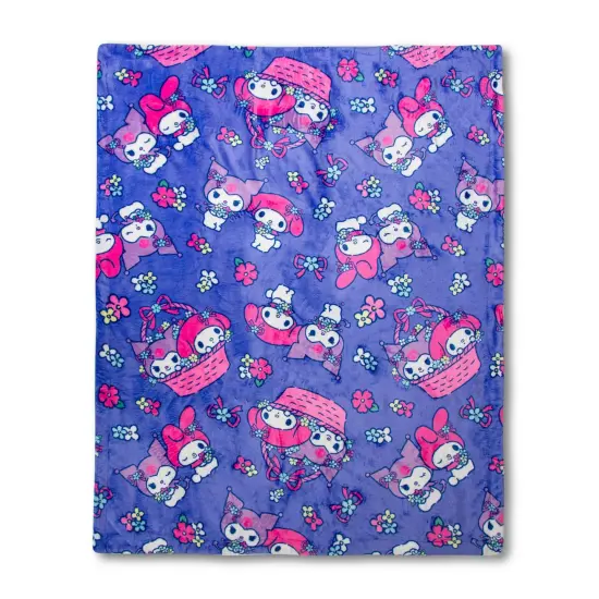 Sanrio My Melody and Kuromi Flower Baskets Sherpa Throw Blanket | 50 x 60 Inches {1}