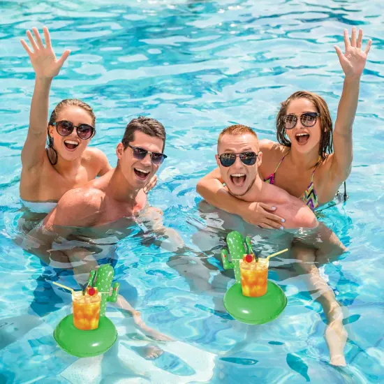 Northlight Inflatable Cactus Swimming Pool Floating Drink Holder - 18" Green {5}