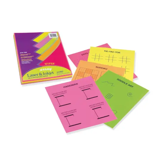 Hyper Multi-Purpose Paper, 5 Assorted Colors, 20 lb., 8-1/2" x 11", 100 Sheets Per Pack, 3 Packs {2}